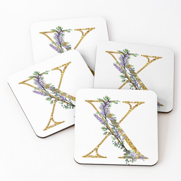 Item preview, The Alphabet | The letter “X” | romantic Eucalyptus and Lavender floral illustration | floral Monogram | gold glitter alphabet  designed and sold by hollycooper.
