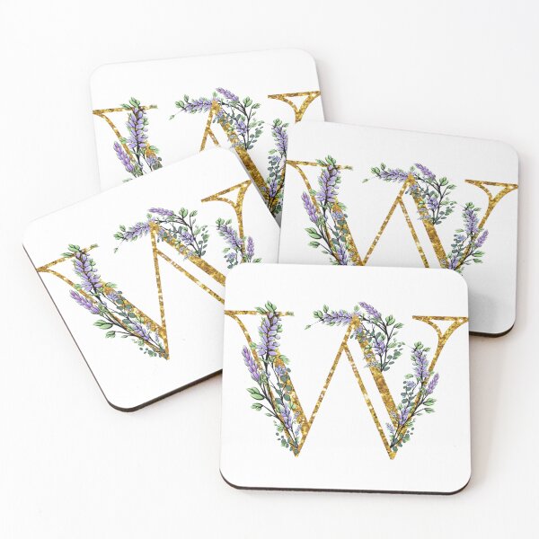 Item preview, The Alphabet | The letter “W” | romantic Eucalyptus and Lavender floral illustration | floral Monogram | gold glitter alphabet  designed and sold by hollycooper.