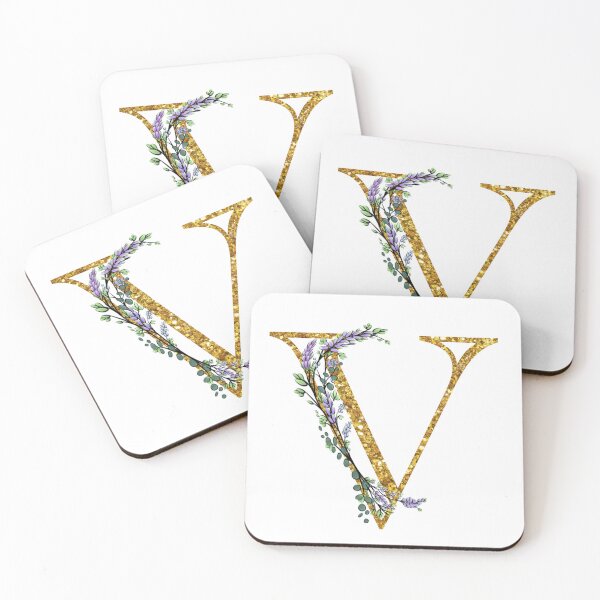 Item preview, The Alphabet | The letter “V” | romantic Eucalyptus and Lavender floral illustration | floral Monogram | gold glitter alphabet  designed and sold by hollycooper.