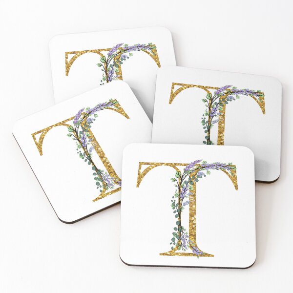 Item preview, The Alphabet | The letter “T”| romantic Eucalyptus and Lavender floral illustration | floral Monogram | gold glitter alphabet  designed and sold by hollycooper.