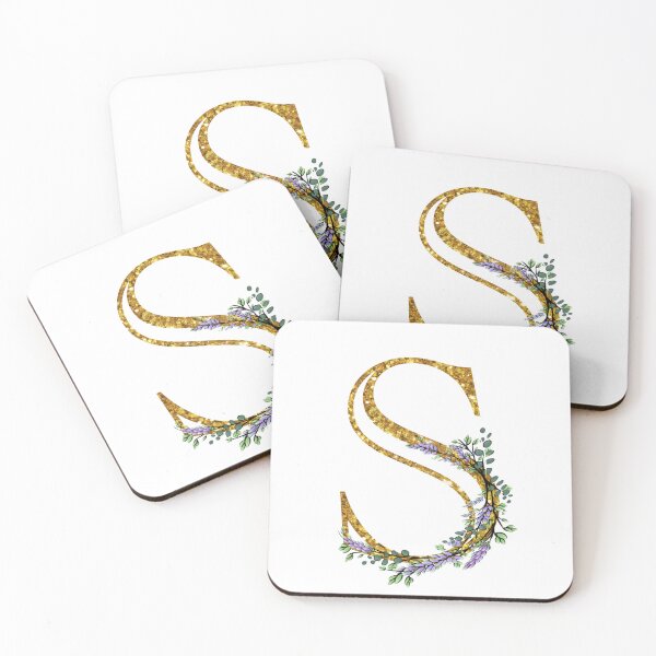 Item preview, The Alphabet | The letter “S” | romantic Eucalyptus and Lavender floral illustration | floral Monogram | gold glitter alphabet  designed and sold by hollycooper.