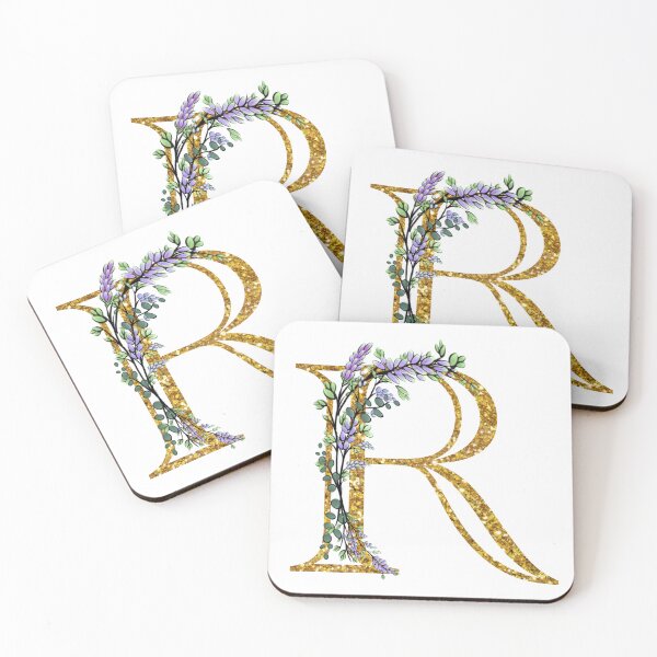 Item preview, The Alphabet | The letter “R” | romantic Eucalyptus and Lavender floral illustration | floral Monogram | gold glitter alphabet  designed and sold by hollycooper.