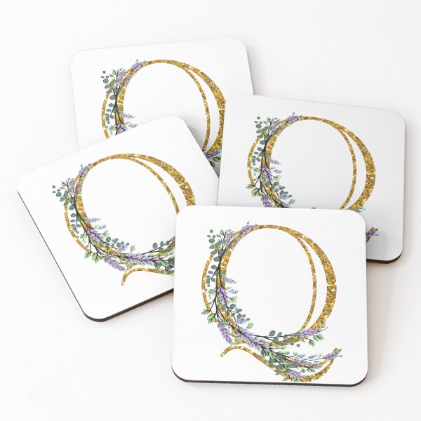 Item preview, The Alphabet | The letter “Q” | romantic Eucalyptus and Lavender floral illustration | floral Monogram | gold glitter alphabet  designed and sold by hollycooper.
