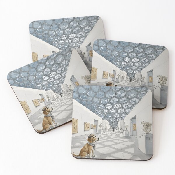 Item preview, Cultural Pup at the Louvre Abu Dhabi – Watercolor Travel Art designed and sold by Simple_Lines2025.