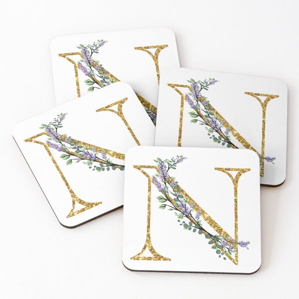 Item preview, The Alphabet | The letter “N” | romantic Eucalyptus and Lavender floral illustration | floral Monogram | gold glitter alphabet  designed and sold by hollycooper.