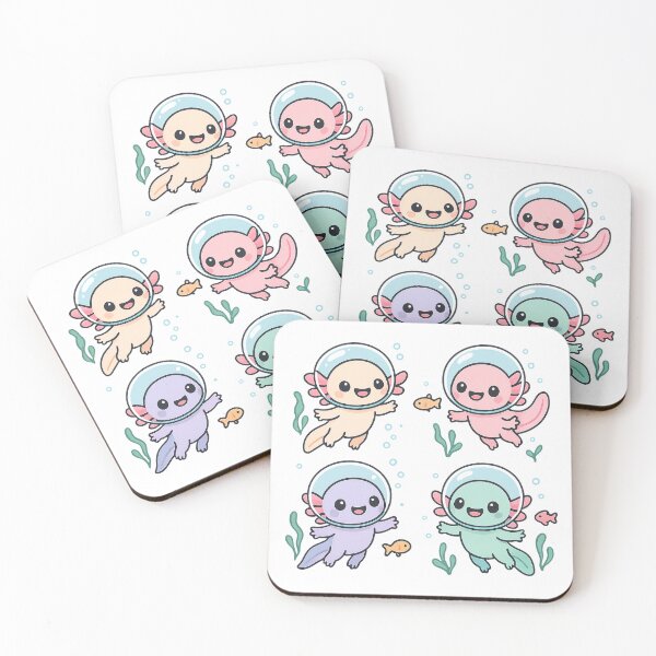 Item preview, Kawaii Axolotls Swimming in Space Helmets  designed and sold by RetroPop23.