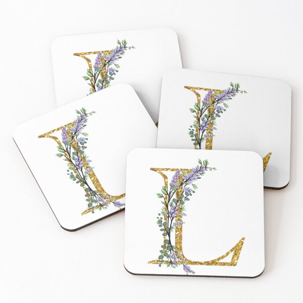 Item preview, The Alphabet | The letter “L”| romantic Eucalyptus and Lavender floral illustration | floral Monogram | gold glitter alphabet  designed and sold by hollycooper.