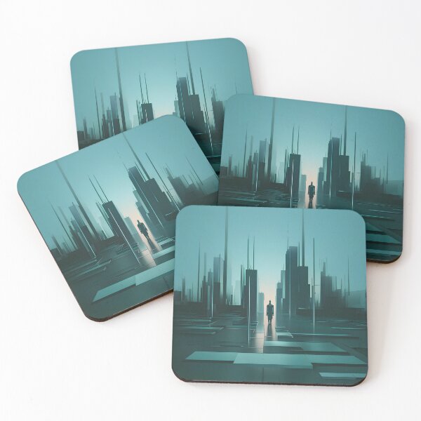 Item preview, Silhouette against the background of a surreal, futuristic, slightly stylized cityscape designed and sold by Paul-Place.
