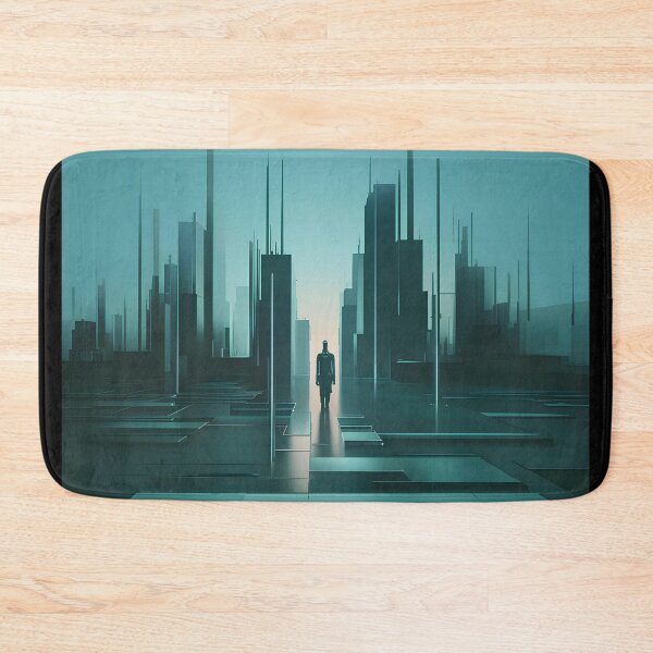 Item preview, Silhouette against the background of a surreal, futuristic, slightly stylized cityscape designed and sold by Paul-Place.