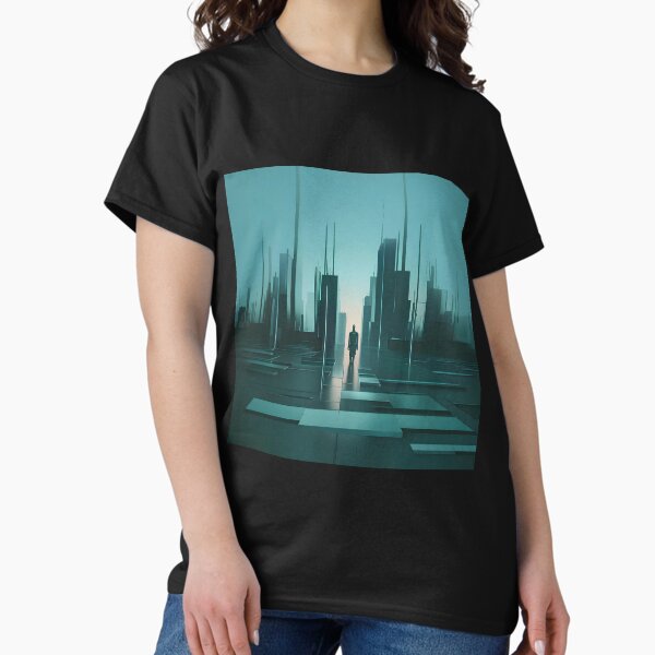Item preview, Silhouette against the background of a surreal, futuristic, slightly stylized cityscape designed and sold by Paul-Place.