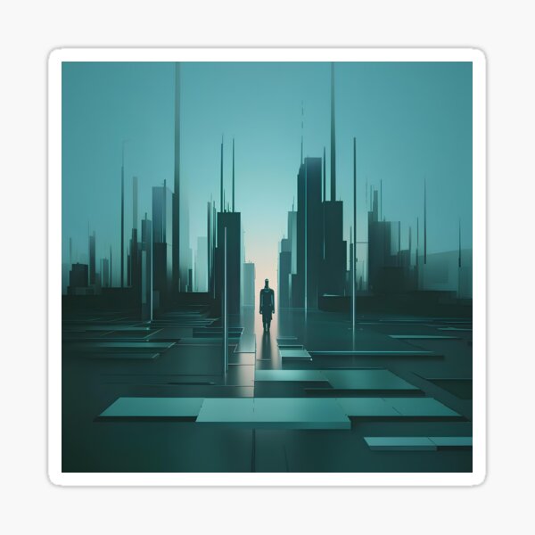 Item preview, Silhouette against the background of a surreal, futuristic, slightly stylized cityscape designed and sold by Paul-Place.