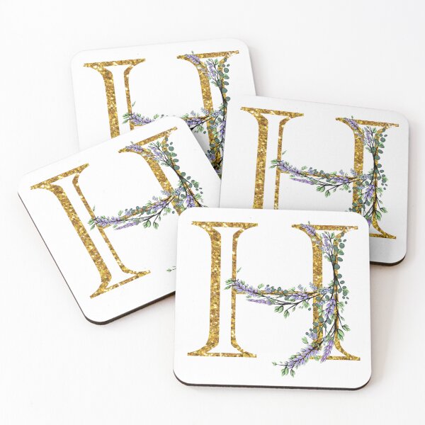 Item preview, The Alphabet | The letter “H” | romantic Eucalyptus and Lavender floral illustration | floral Monogram | gold glitter alphabet  designed and sold by hollycooper.