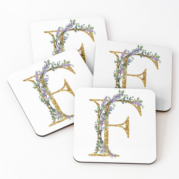 Item preview, The Alphabet | The letter “F”| romantic Eucalyptus and Lavender floral illustration | floral Monogram | gold glitter alphabet  designed and sold by hollycooper.