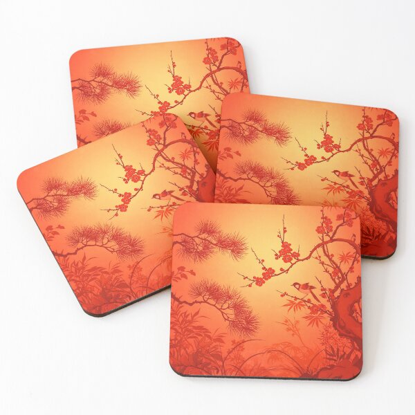 Item preview, Sunset Harmony – Oriental Bird and Blossom Scene in Fiery Red Tones designed and sold by UniversalLines.