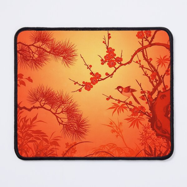 Item preview, Sunset Harmony – Oriental Bird and Blossom Scene in Fiery Red Tones designed and sold by UniversalLines.