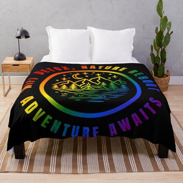 Item preview, Wifi Detox, Nature Reboot, Adventure Awaits, Classic pride flag graphic, rainbow mountains, river, nature park, stars and crescent moon graphic, mental health matters, outdoors, nature, designed and sold by PrideBeProud.