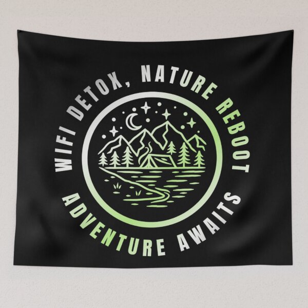 Item preview, Wifi Detox, Nature Reboot, Adventure Awaits, Agender pride flag graphic, rainbow mountains, river, nature park, stars and crescent moon graphic, mental health matters, outdoors, nature,  designed and sold by PrideBeProud.