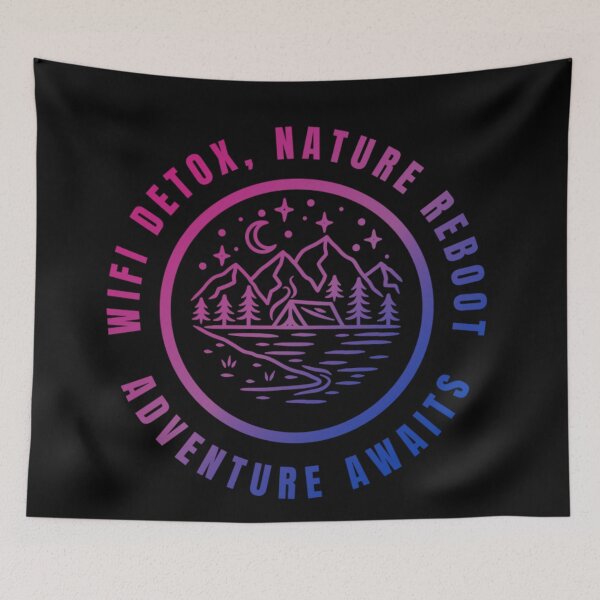Item preview, Wifi Detox, Nature Reboot, Adventure Awaits, Bisexual pride flag graphic, rainbow mountains, river, nature park, stars and crescent moon graphic, mental health matters, outdoors, nature,  designed and sold by PrideBeProud.
