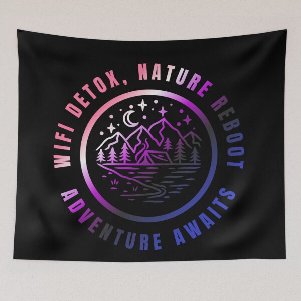 Item preview, Wifi Detox, Nature Reboot, Adventure Awaits, Genderfluid pride flag graphic, rainbow mountains, river, nature park, stars and crescent moon graphic, mental health matters, outdoors, nature,  designed and sold by PrideBeProud.