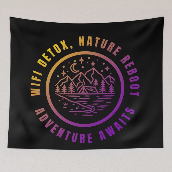Item preview, Wifi Detox, Nature Reboot, Adventure Awaits, Intersex pride flag graphic, rainbow mountains, river, nature park, stars and crescent moon graphic, mental health matters, outdoors, nature,  designed and sold by PrideBeProud.