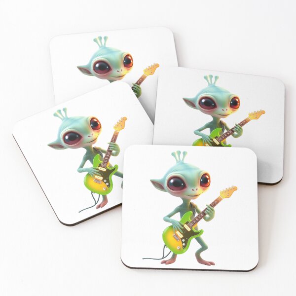 Item preview, Cute Alien Playing Electric Guitar – Funny Space Rock Design designed and sold by AleksKos.