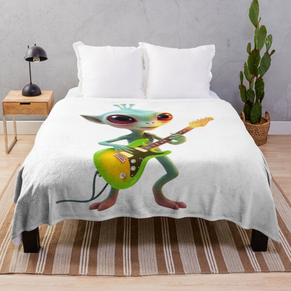 Item preview, Cute Alien Playing Electric Guitar – Funny Space Rock Design designed and sold by AleksKos.