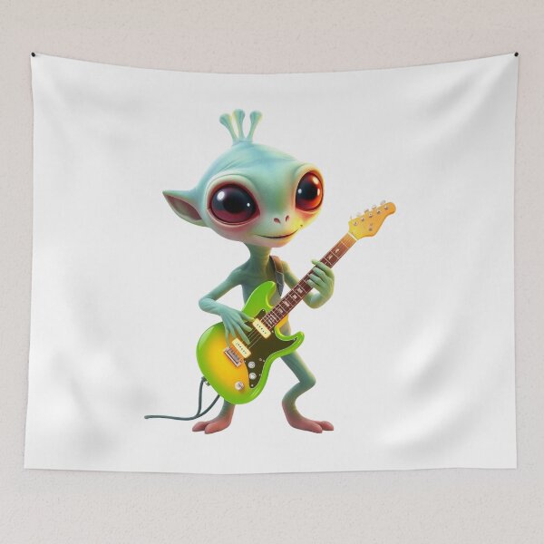 Item preview, Cute Alien Playing Electric Guitar – Funny Space Rock Design designed and sold by AleksKos.