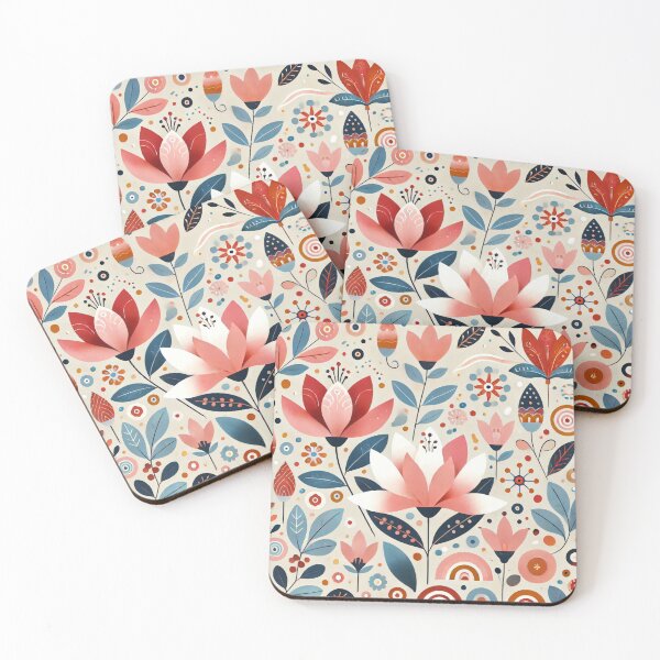 Item preview, Pink Lotus Bloom Scandinavian Folk Art by heidiannemorris © designed and sold by FOLK ART FUSION by heidiannemorris.
