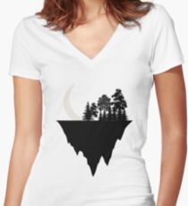 Moon and Mountain I Love Nature And Astrology Women's Fitted V-Neck T-Shirt