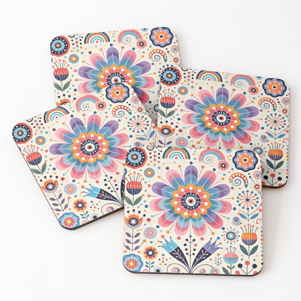 Item preview, Pink, Yellow, and Blue Daisy Scandinavian Folk Art by heidiannemorris © designed and sold by FOLK ART FUSION by heidiannemorris.