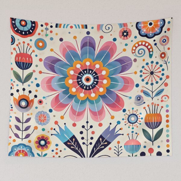 Item preview, Pink, Yellow, and Blue Daisy Scandinavian Folk Art by heidiannemorris © designed and sold by FOLK ART FUSION by heidiannemorris.