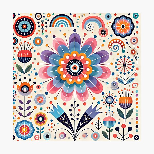 Item preview, Pink, Yellow, and Blue Daisy Scandinavian Folk Art by heidiannemorris © designed and sold by FOLK ART FUSION by heidiannemorris.