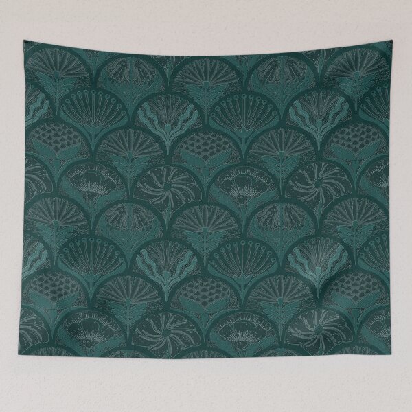 Item preview, Petal Imprints - Block Print Florals U-Gable Green designed and sold by Carina Parry Studios.