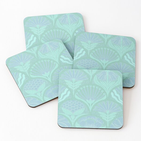 Item preview, Petal Imprints - Block Print Florals Y-Cyan Opaque designed and sold by Carina Parry Studios.