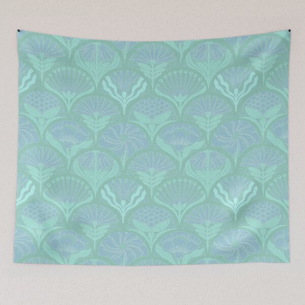 Item preview, Petal Imprints - Block Print Florals Y-Cyan Opaque designed and sold by Carina Parry Studios.