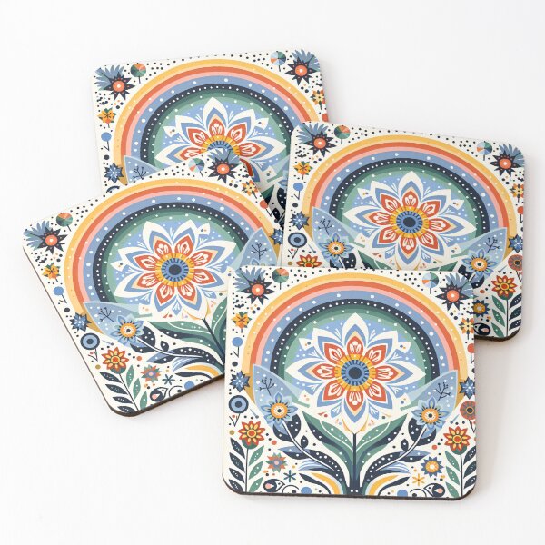 Item preview, Rainbow Daisy Scandinavian Folk Art by heidiannemorris © designed and sold by FOLK ART FUSION by heidiannemorris.