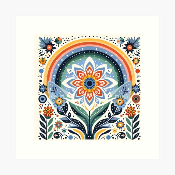 Item preview, Rainbow Daisy Scandinavian Folk Art by heidiannemorris © designed and sold by FOLK ART FUSION by heidiannemorris.