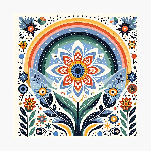 Item preview, Rainbow Daisy Scandinavian Folk Art by heidiannemorris © designed and sold by FOLK ART FUSION by heidiannemorris.