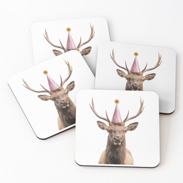 Item preview, Funny Elk Wearing Birthday Party Hat designed and sold by LazyOwlStore.