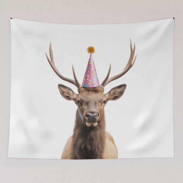 Item preview, Funny Elk Wearing Birthday Party Hat designed and sold by LazyOwlStore.