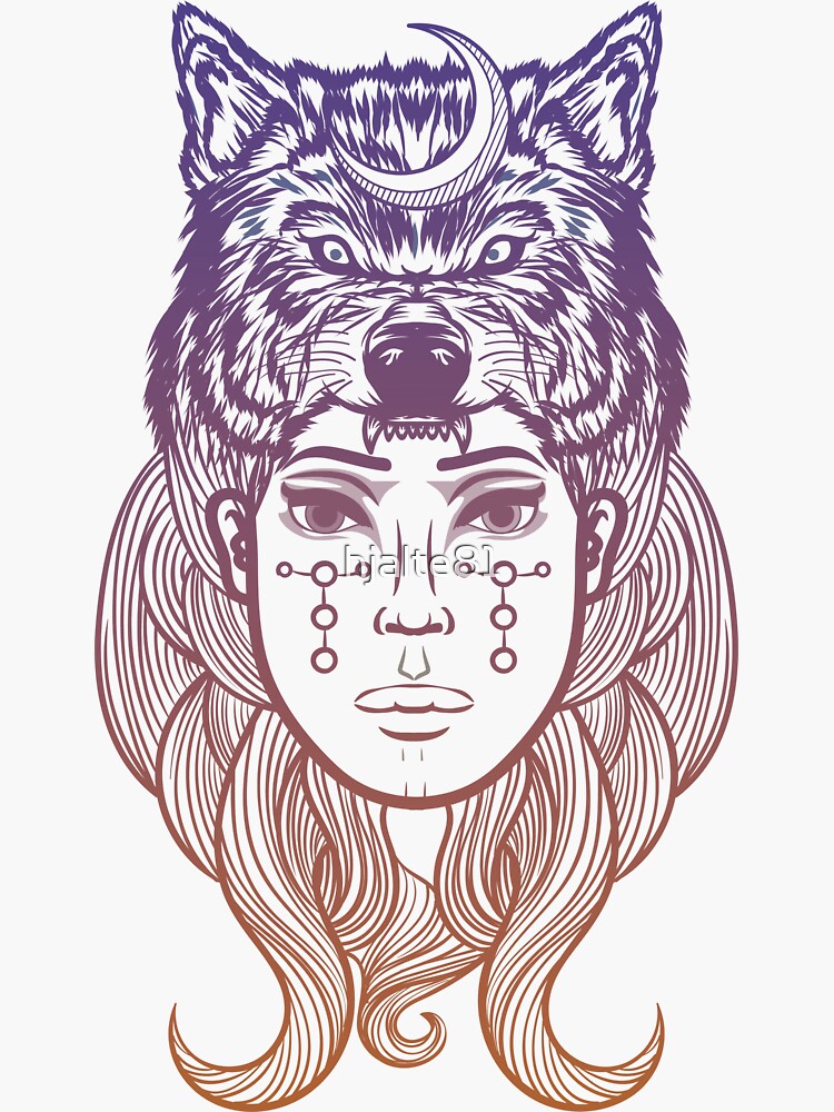 Thumbnail 3 of 3, Sticker, Moon Wolf Goddess designed and sold by hjalte81.
