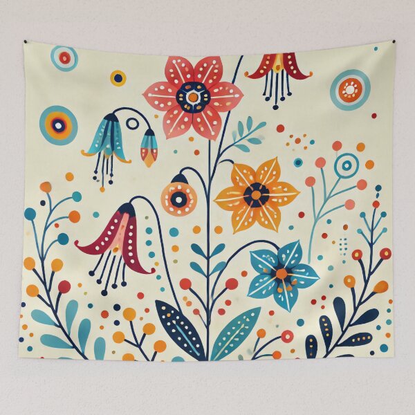 Item preview, Scandinavian Folk Art Vibrant Floral Arrangement - Cheerful Spring by heidiannemorris © designed and sold by FOLK ART FUSION.