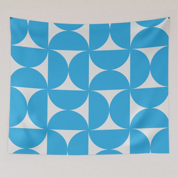 Item preview,  Minimalist Mid Century Blue Half Circles Pattern on White  designed and sold by Yasminepatterns .