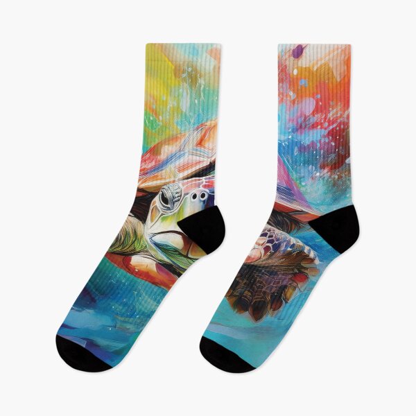 Item preview, Turtle underwater ocean, turtle swimming in ocean, watercolor painting,  rainbow colors,  summer vibes, turtle splash,  multicolour,  colourful art designed and sold by navitalidesign.
