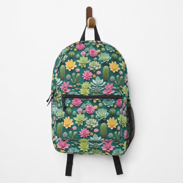 Item preview, Colorful Three Dimensional Succulents And Cactus Plants On A Deep Green Background designed and sold by CarrollGene.