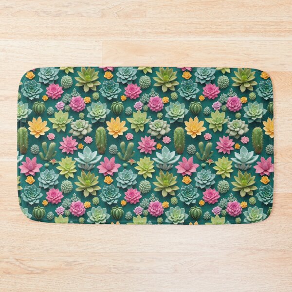 Item preview, Colorful Three Dimensional Succulents And Cactus Plants On A Deep Green Background designed and sold by CarrollGene.