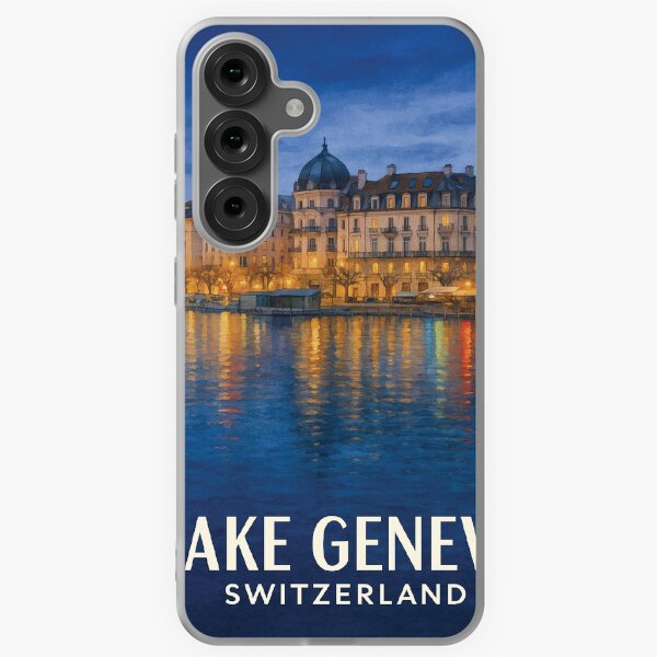 Item preview, Lake Geneva Waterfront at Night Switzerland designed and sold by Era-of-Traveler.