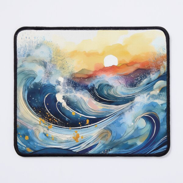 Item preview, Ocean waves at sunset, seascape watercolor painting, wave movement,  watercolor painting, beach,  sunset designed and sold by navitalidesign.