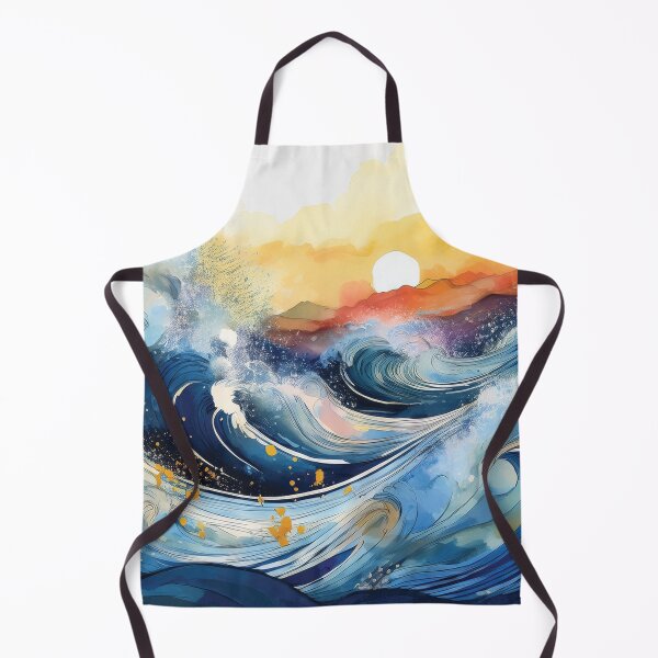 Item preview, Ocean waves at sunset, seascape watercolor painting, wave movement, watercolor painting, beach, sunset designed and sold by navitalidesign.