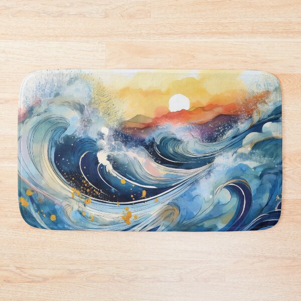Item preview, Ocean waves at sunset, seascape watercolor painting, wave movement,  watercolor painting, beach,  sunset designed and sold by navitalidesign.